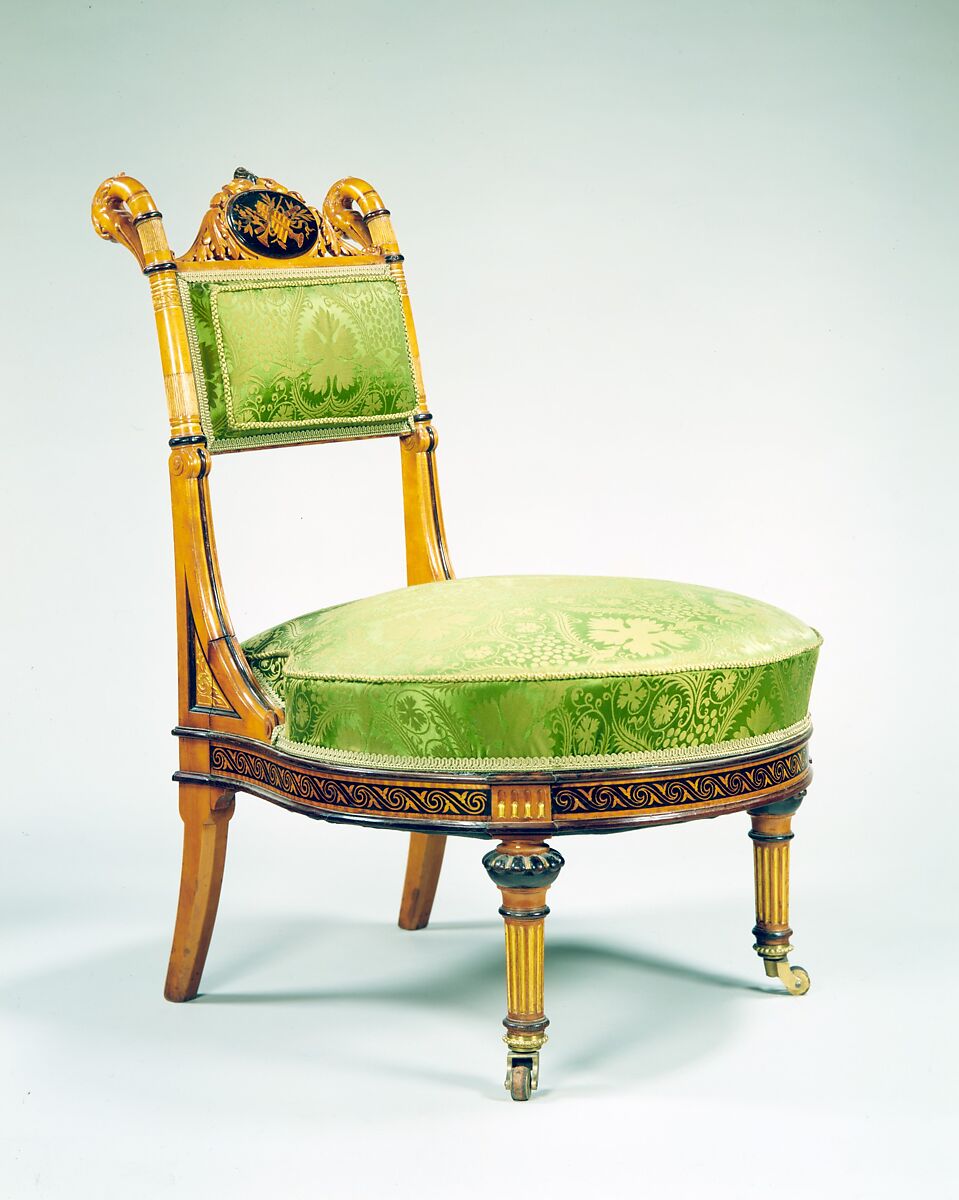 Chair, Herter Brothers (German, active New York, 1864–1906), Maple, rosewood, various wood veneers, ebonized veneer, ash (secondary wood), gilding, modern upholstery, American