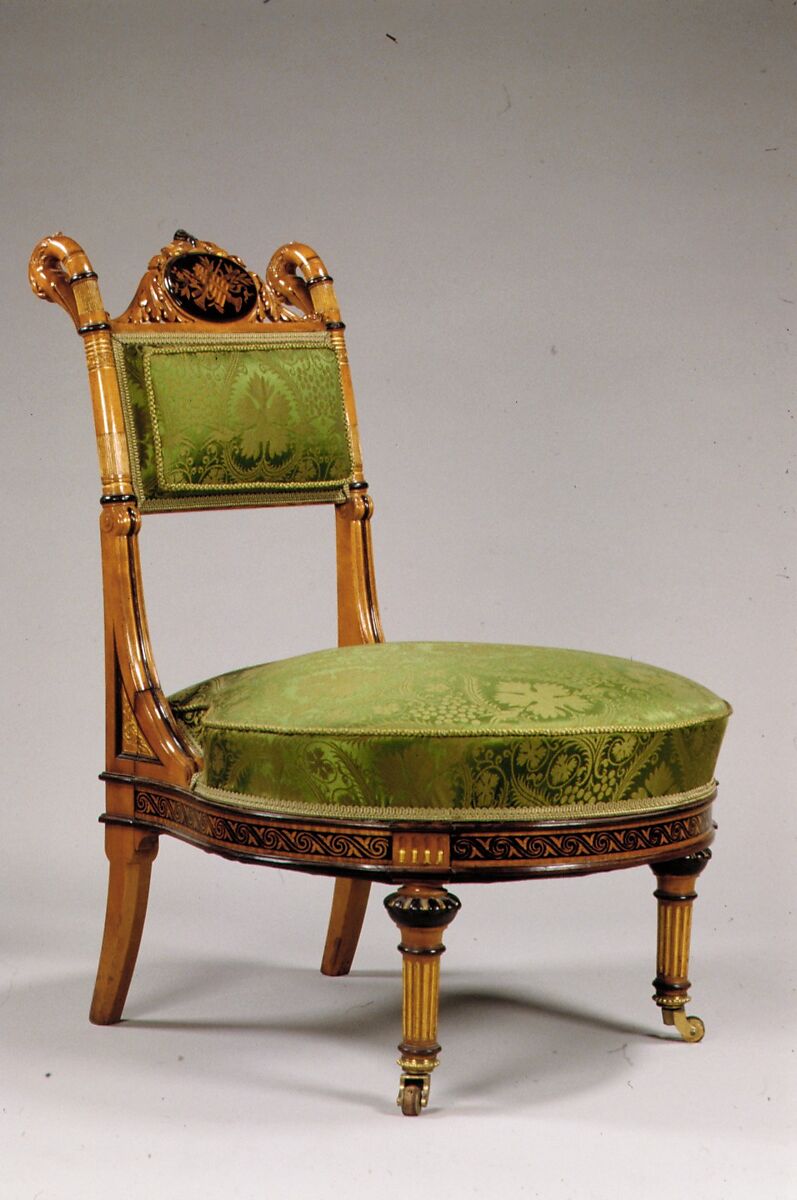 Chair, Herter Brothers (German, active New York, 1864–1906), Maple, rosewood, various wood veneers, ebonized veneer, ash (secondary wood), gilding, modern upholstery, American 