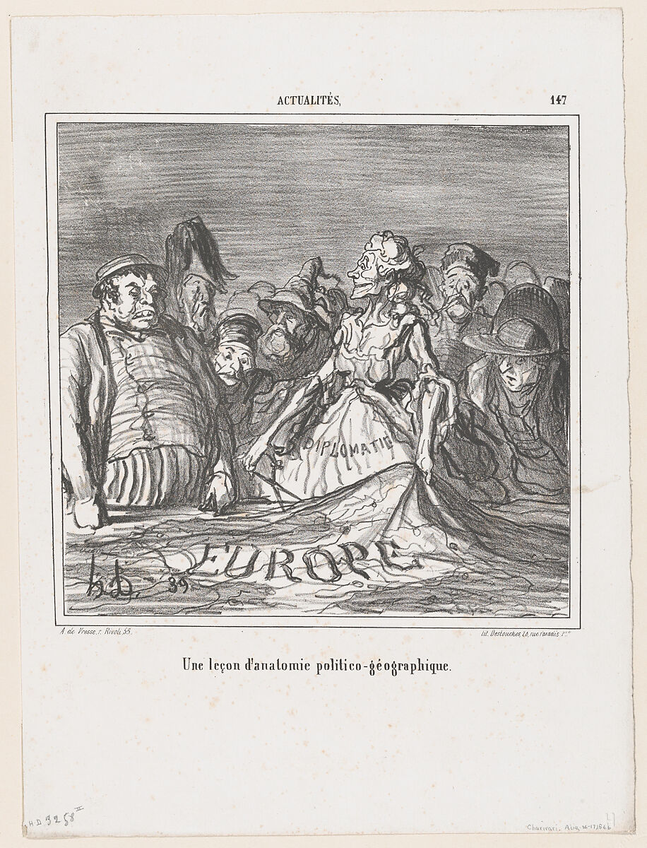A political-geographical anatomy lesson, from 'News of the day,' published in "Le Charivari", Honoré Daumier (French, Marseilles 1808–1879 Valmondois), Lithograph on wove paper; third state of three (Delteil) 