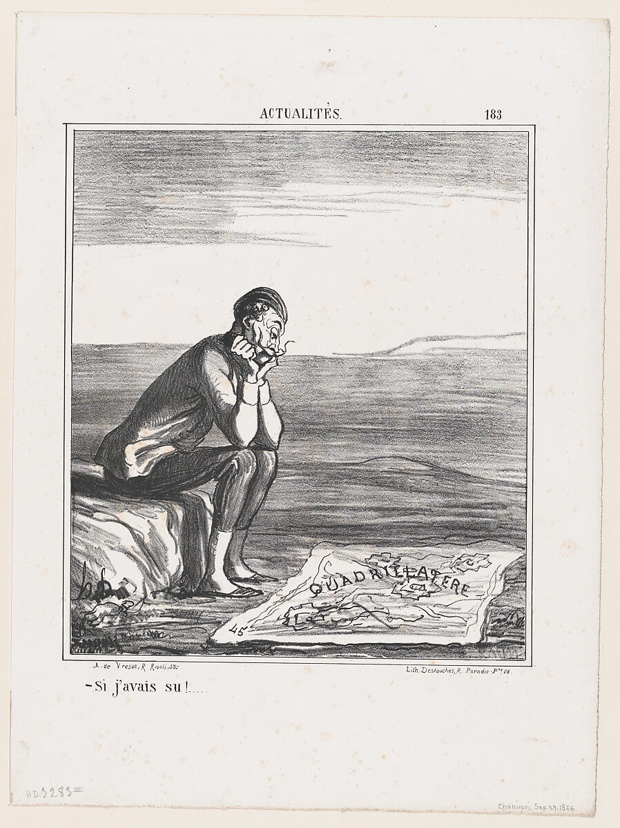 If I had known....., from 'News of the day,' published in "Le Charivari", Honoré Daumier (French, Marseilles 1808–1879 Valmondois), Lithograph on wove paper; third state of three (Delteil) 
