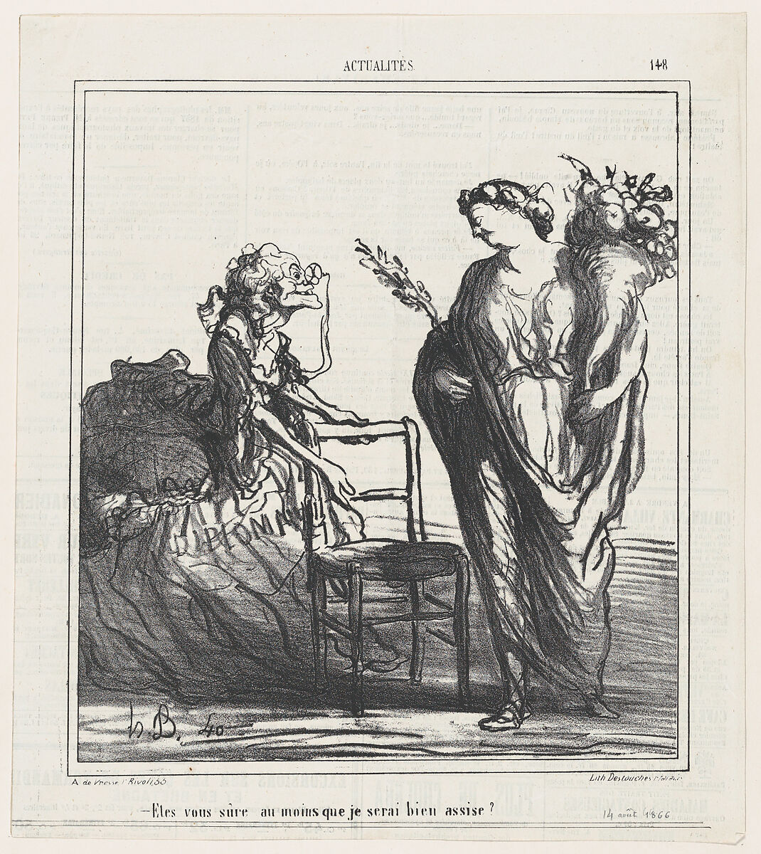 Are you sure at least that I will be comfortable?, from 'News of the day,' published in Le Charivari, August 14, 1866, Honoré Daumier (French, Marseilles 1808–1879 Valmondois), Lithograph on newsprint; third state of three (Delteil) 