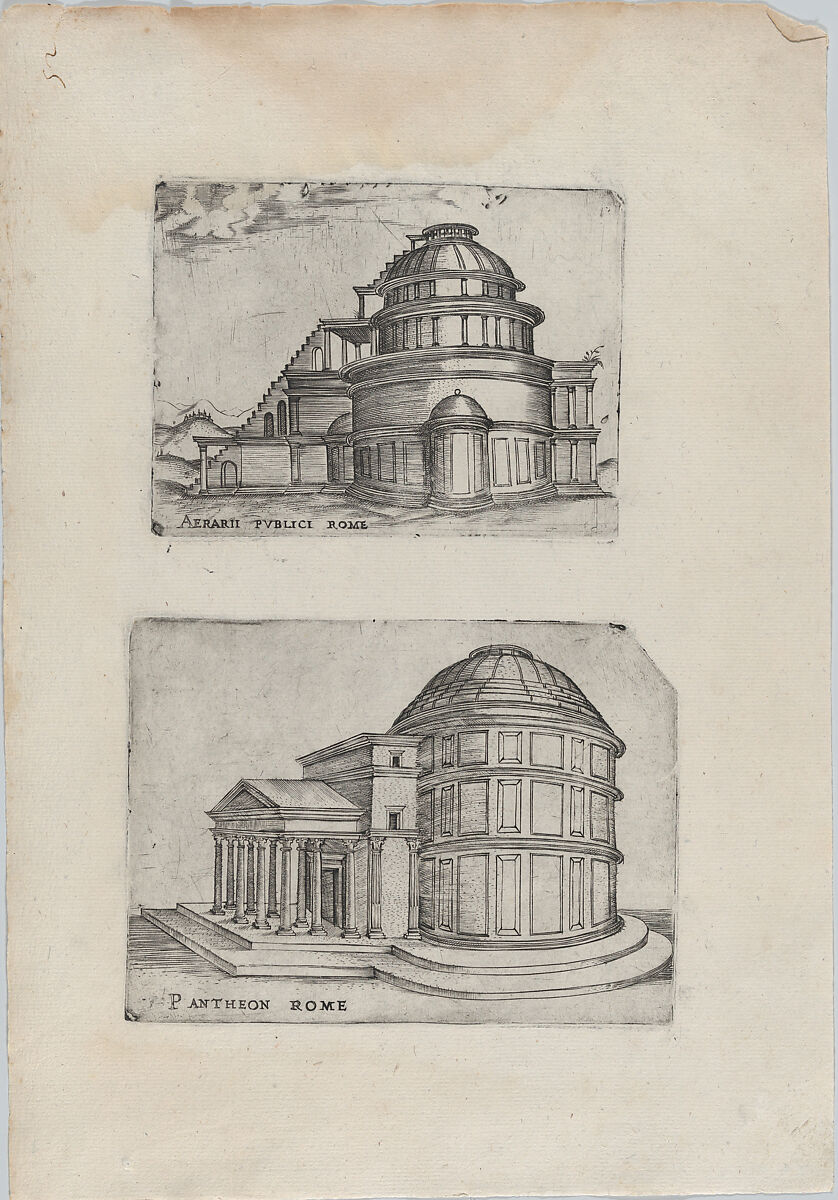 Pantheon Rome, from a Series of 24 Depicting (Reconstructed) Buildings from Roman Antiquity, Anonymous, Italian, 16th century, Engraving