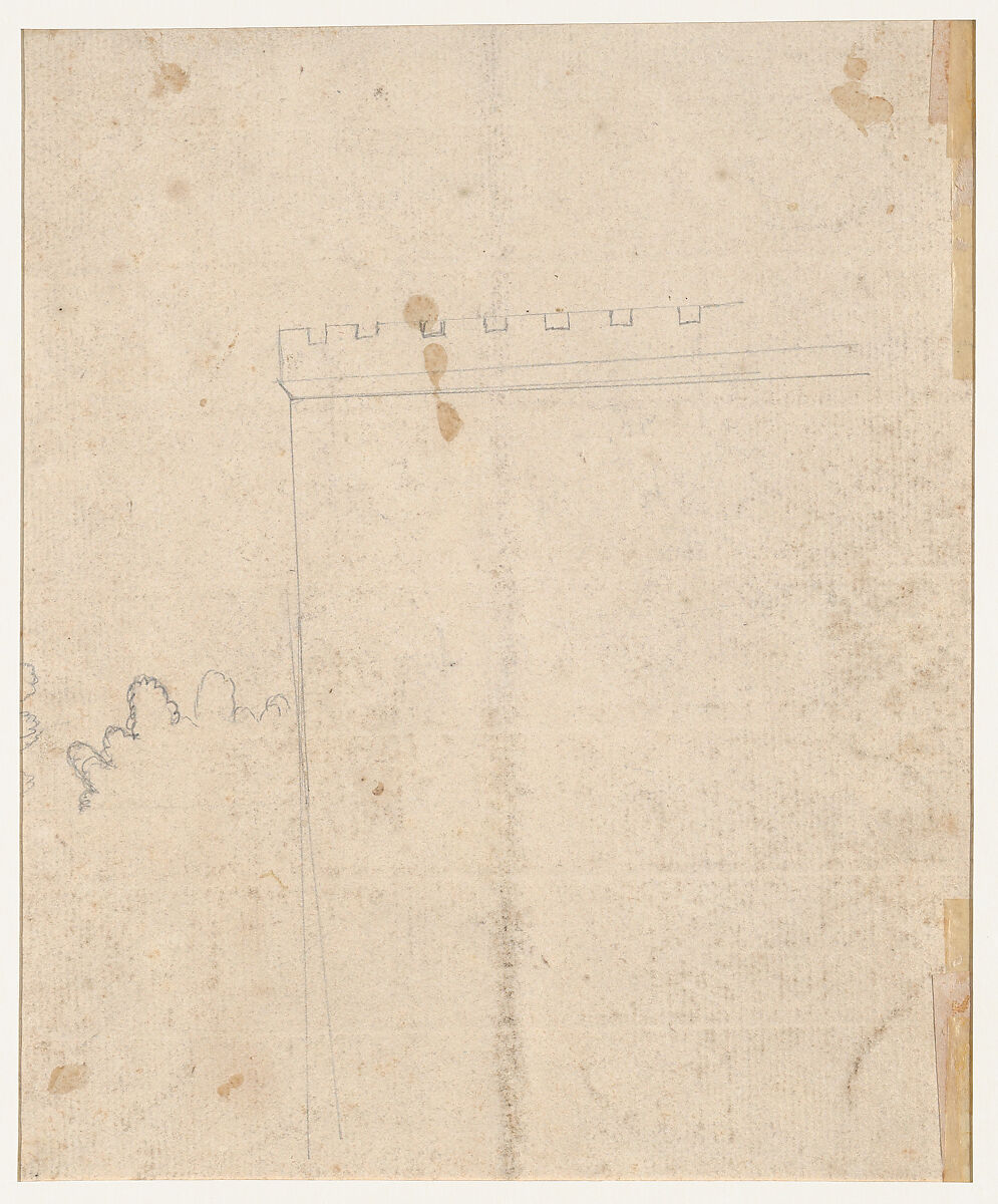 Figure in a classical landscape, Alexander Cozens (British, Russia 1717–1786 London), Brush and brown inks; laid down on original paper mount with double border line in black ink