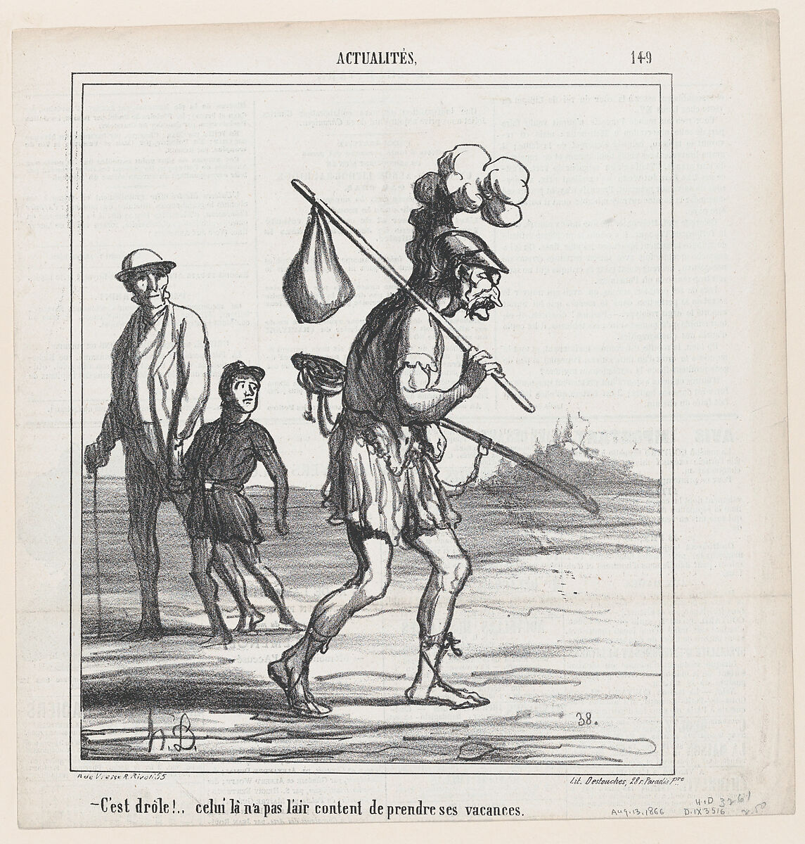 How curious, he doesn't seem to be very happy taking his vacation, from 'News of the day,' published in Le Charivari, August 13, 1866, Honoré Daumier (French, Marseilles 1808–1879 Valmondois), Lithograph on newsprint; second state of two (Delteil) 