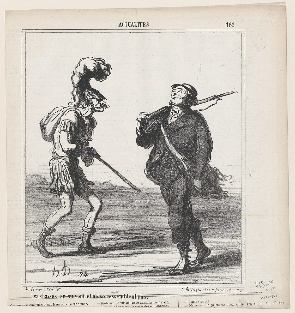 One hunt follows the next and none is alike, from 'News of the day,' published in Le Charivari, September 15, 1866, Honoré Daumier (French, Marseilles 1808–1879 Valmondois), Lithograph on newsprint; third state of three (Delteil) 