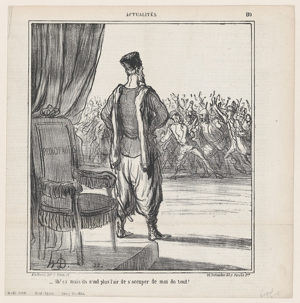 What about that..., they don't seem to be interested in me anymore, from 'News of the day,' published in Le Charivari, May 30, 1866, Honoré Daumier (French, Marseilles 1808–1879 Valmondois), Lithograph on newsprint; second state of two (Delteil) 