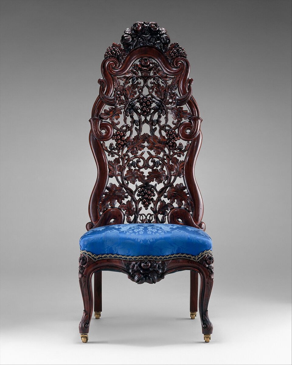 Slipper Chair, John Henry Belter (American, born Germany 1804-1863 New York), Rosewood, ash (secondary wood), modern upholstery, American 