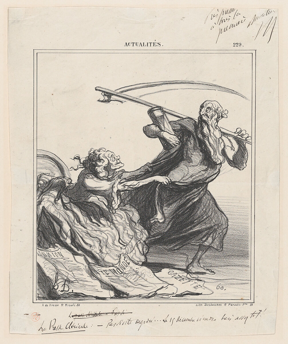 The clerical press: Not so quickly... December 15 will come soon enough!, from 'News of the day,' published in "Le Charivari", Honoré Daumier (French, Marseilles 1808–1879 Valmondois), Lithograph on wove paper; second state of four, proof (Delteil) 