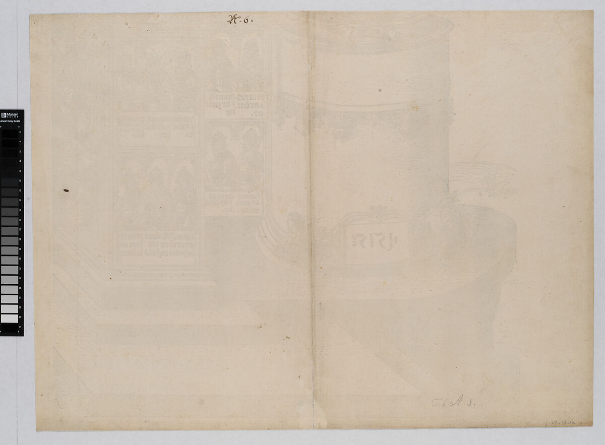 Portraits of Maximilian's Relatives; and the Base of the Left Outer Column with the Date 1515, from the Arch of Honor, proof, dated 1515, printed 1517-18, Albrecht Altdorfer (German, Regensburg ca. 1480–1538 Regensburg), Woodcut and letterpress