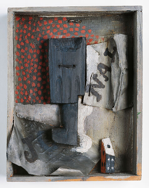 Glass, Newspaper, and Die, Pablo Picasso  Spanish, Oil, painted tin, iron wire, and wood