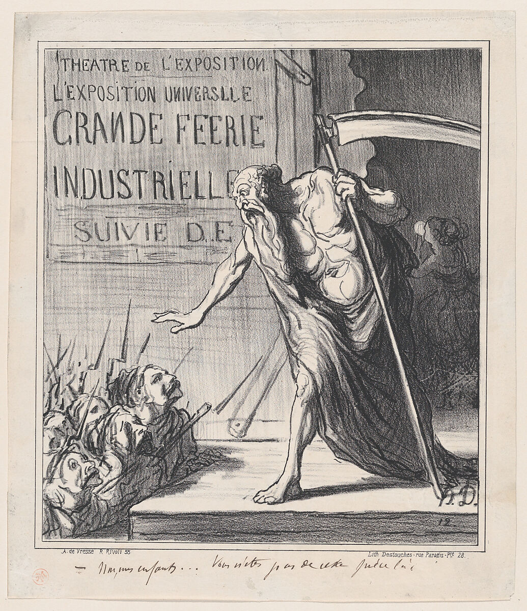 No my children... you are not part of this play here!, from 'News of the day,' published in "Le Charivari", Honoré Daumier (French, Marseilles 1808–1879 Valmondois), Lithograph and pen and brown ink on newsprint; second state of two, proof (Delteil) 