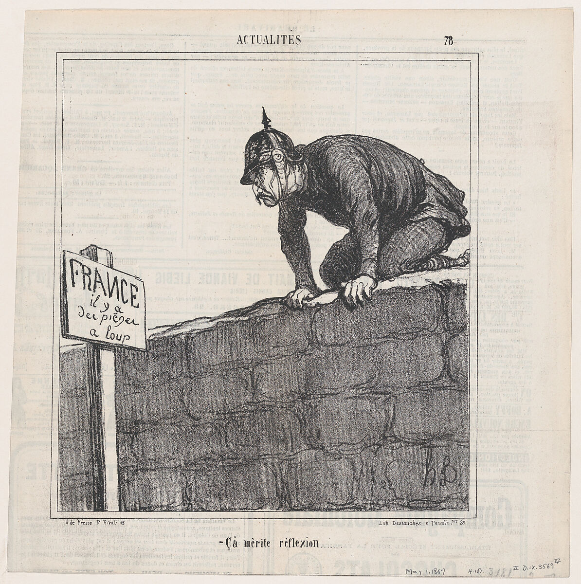 This requires some thought, from "News of the Day", Honoré Daumier (French, Marseilles 1808–1879 Valmondois), Lithograph on newsprint; fourth state of four (Delteil) 