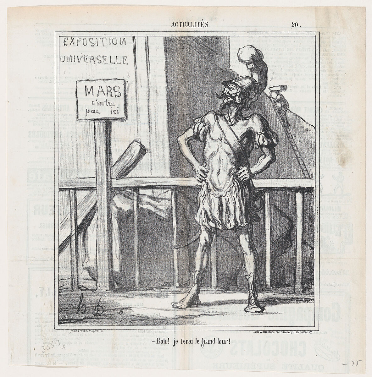Bah! I will make a grand tour!, from "News of the day", Honoré Daumier (French, Marseilles 1808–1879 Valmondois), Lithograph on newsprint; third state of three (Delteil) 