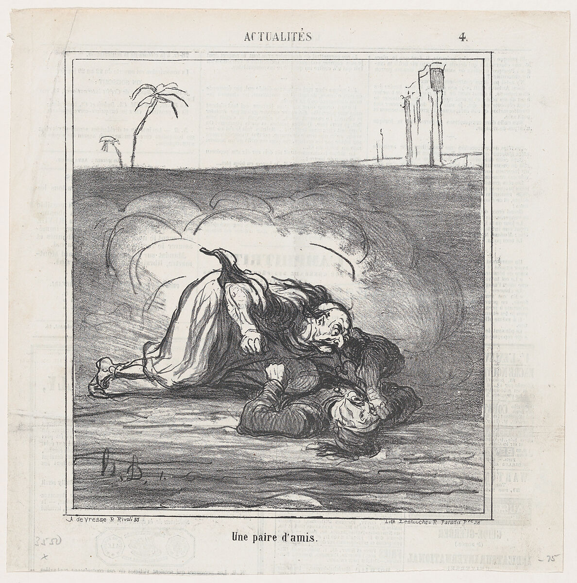 A pair of friends, from "News of the day", Honoré Daumier (French, Marseilles 1808–1879 Valmondois), Lithograph on newsprint; fourth state of four (Delteil) 