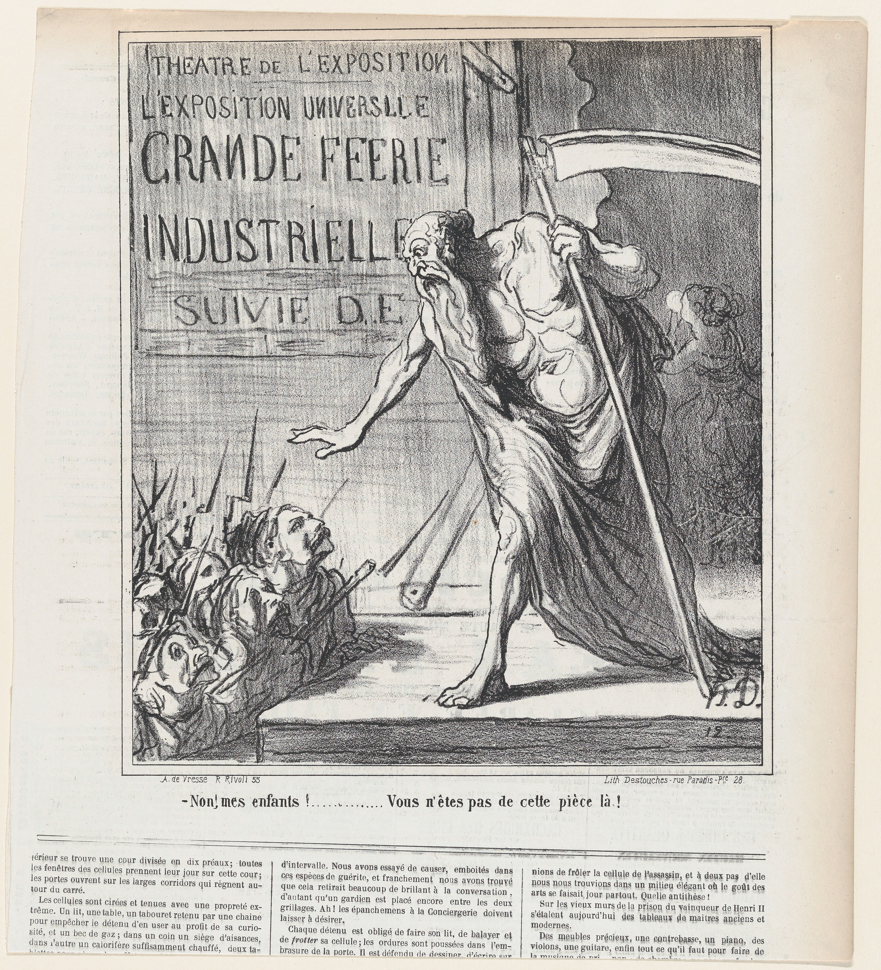 No my children... you are not part of this play here!, from "News of the day", Honoré Daumier (French, Marseilles 1808–1879 Valmondois), Lithograph on newsprint; second state of two (Delteil) 