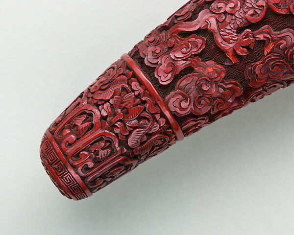 Matchlock Gun with Carved Red Lacquer Stock, Lacquer, wood, gold, silver, copper alloy, iron, Chinese