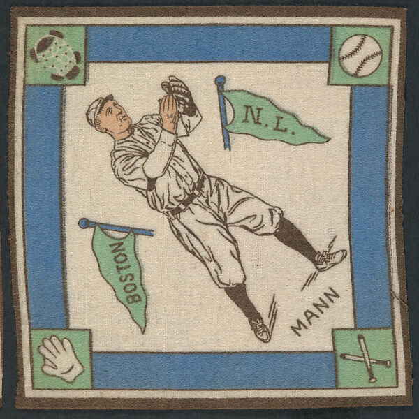 Les Mann, Boston, National League from Baseball Players Felt Blanket series (B18), Printed felt 