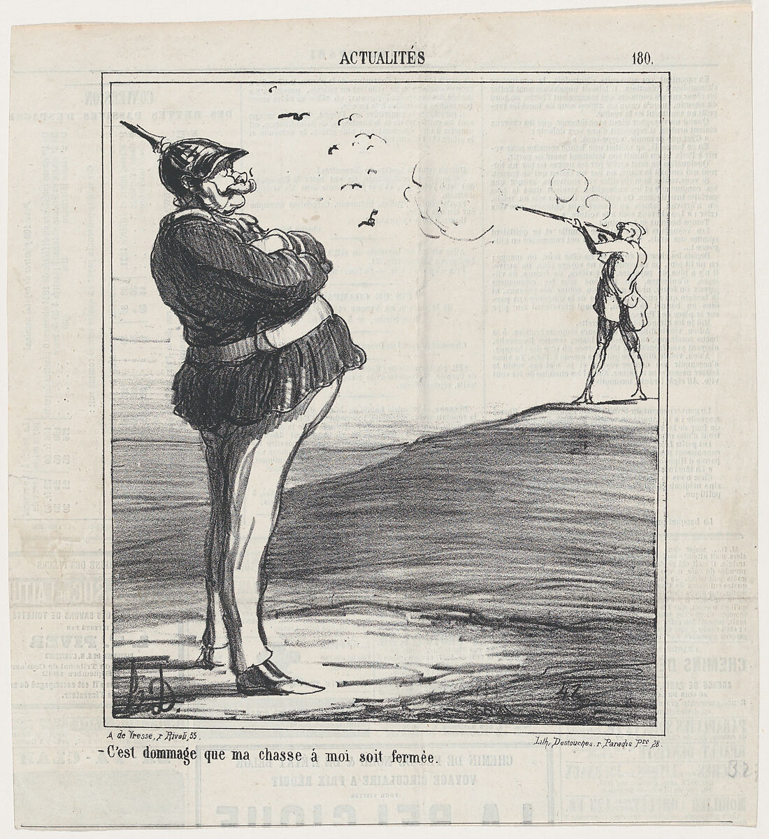 What a shame that I am not allowed go hunting, from 'News of the day,' published in "Le Charivari", Honoré Daumier (French, Marseilles 1808–1879 Valmondois), Lithograph on newsprint; second state of two (Delteil) 