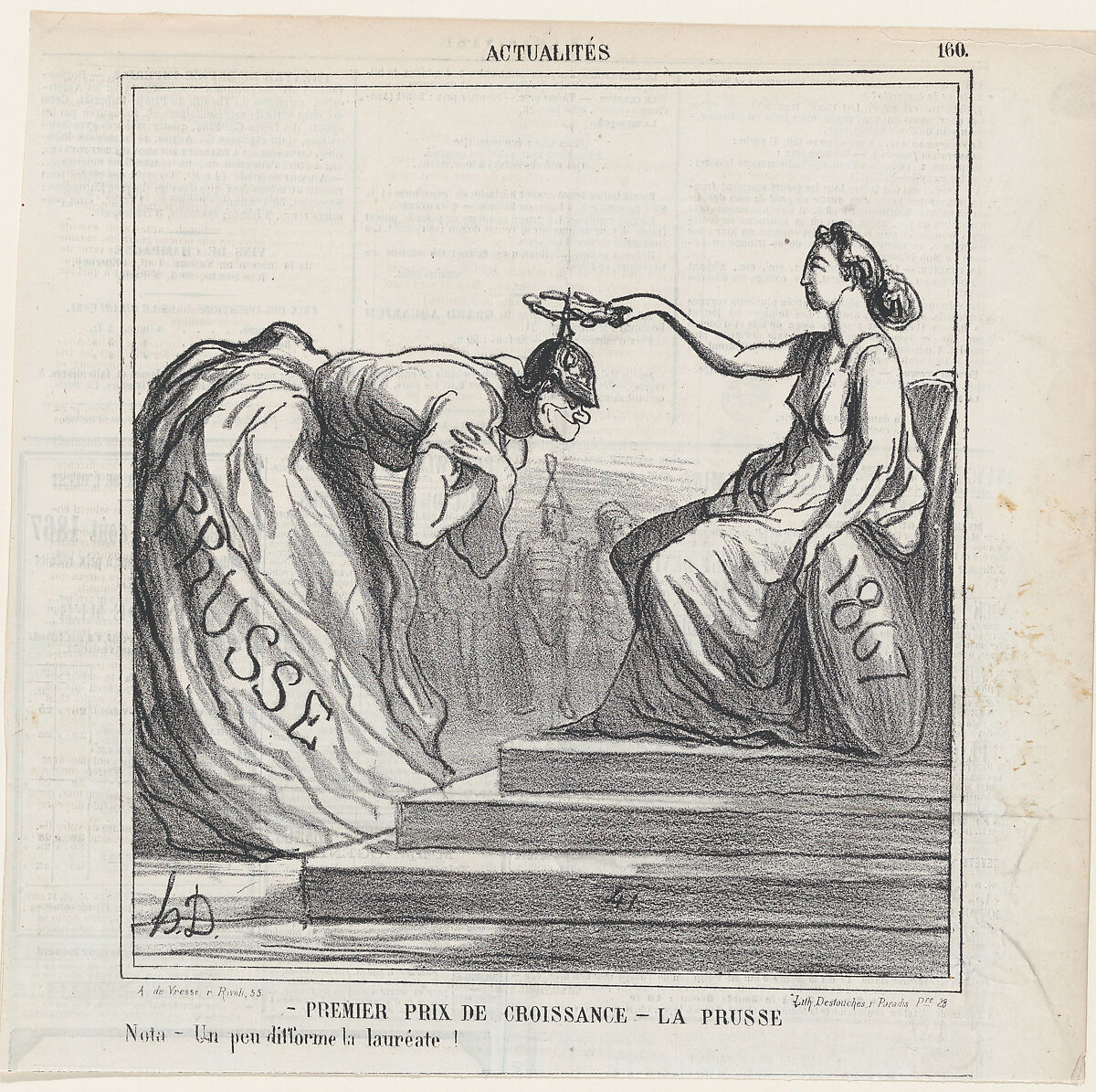 First prize for growth – Prussia: Note: the prize winner is a bit deformed, from "News of the day", Honoré Daumier (French, Marseilles 1808–1879 Valmondois), Lithograph on newsprint; third state of three (Delteil) 