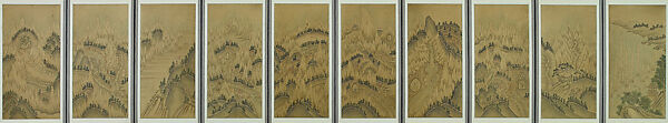 Mount Geumgang, Unidentified artist, Ten-panel folding screen; ink on paper, Korea 
