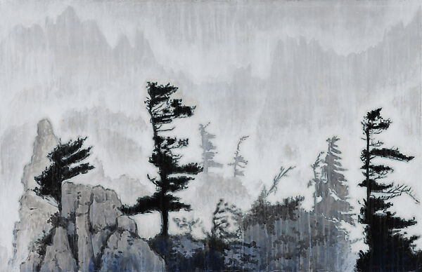 Raining on Manmulsang Rocks, Shin Jangsik (Korean, born 1959), Acrylic on canvas and Korean paper, Korea 