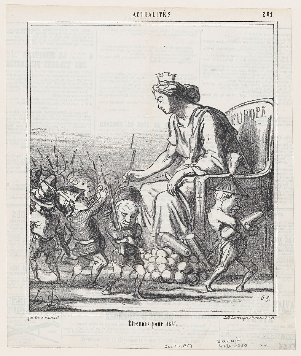 New Year's presents for 1868, from 'News of the day,' published in Le Charivari, December 23, 1867, Honoré Daumier (French, Marseilles 1808–1879 Valmondois), Lithograph on newsprint; second state of two (Delteil) 