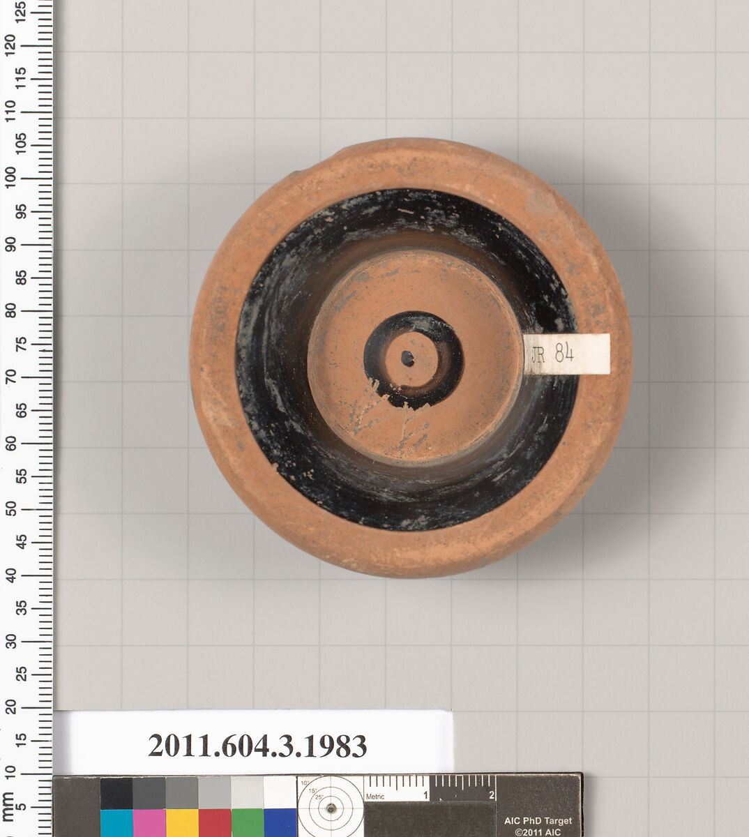 Terracotta fragment of a stemless cup (drinking cup), Terracotta, Greek, Attic