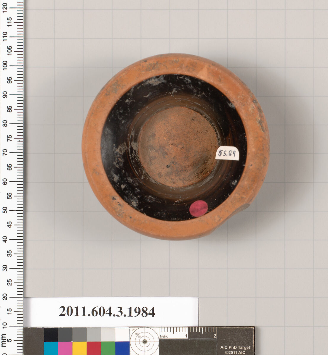 Terracotta fragment of a stemless cup (drinking cup), Terracotta, Greek, Attic