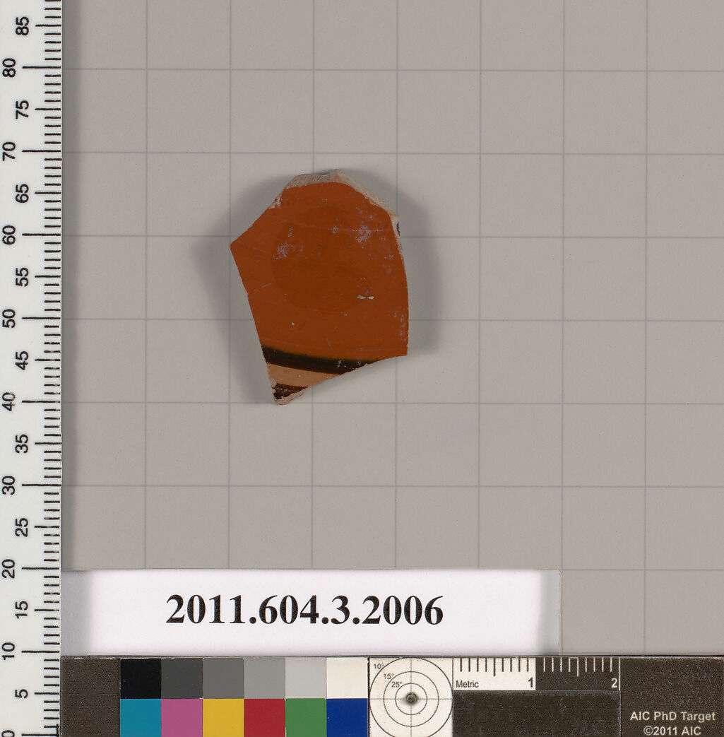 Terracotta fragment of a kylix (drinking cup), Terracotta, Greek, Attic