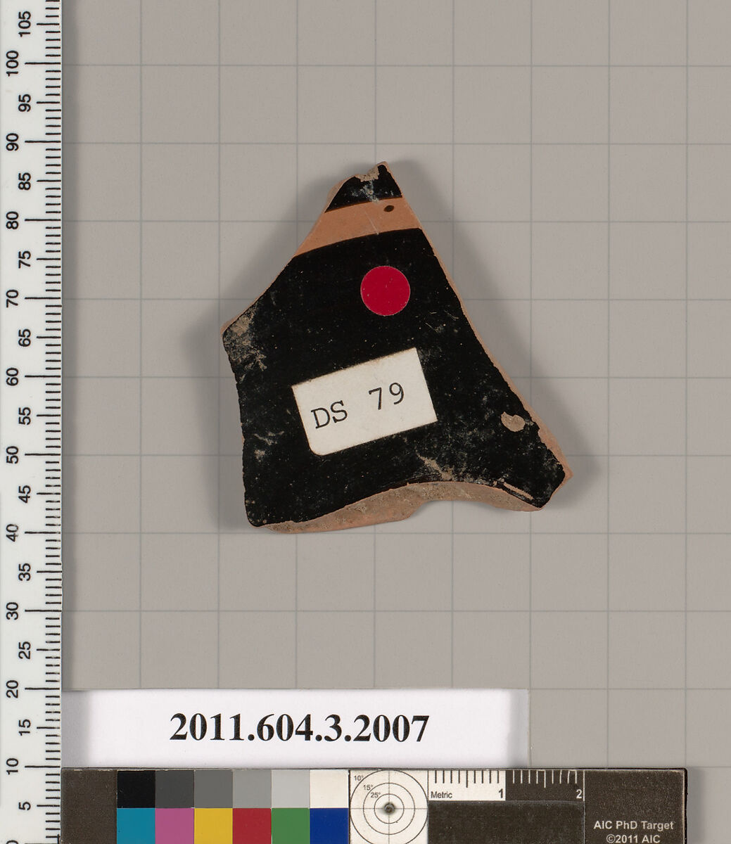 Terracotta fragment of a kylix (drinking cup), Terracotta, Greek, Attic