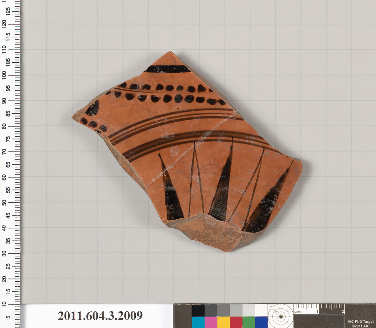 Terracotta fragment of a kylix (drinking cup), Terracotta, Greek, Attic