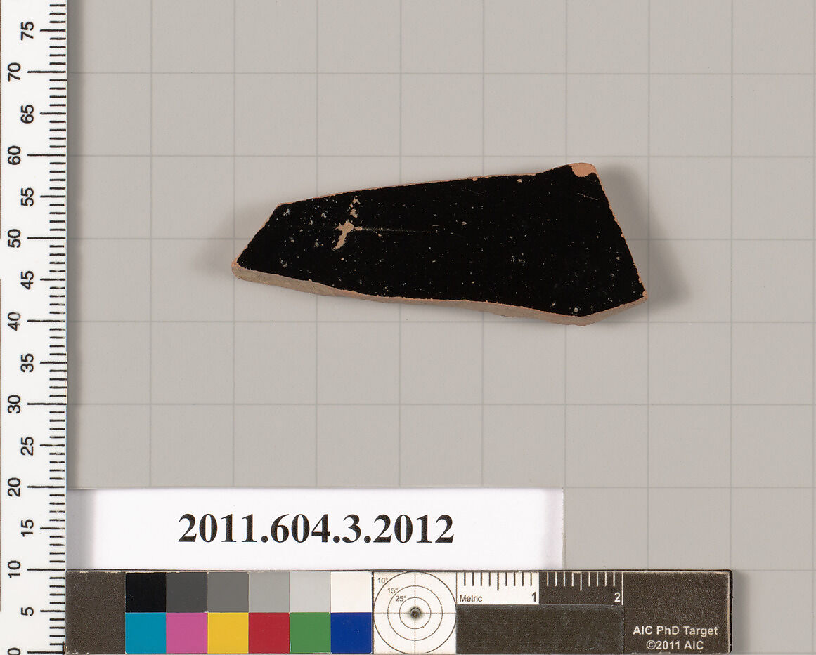 Terracotta fragment of a kylix (drinking cup), Terracotta, Greek, Attic