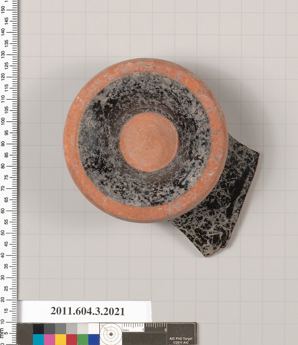 Terracotta fragment of a kylix (drinking cup), Terracotta, Greek, Attic