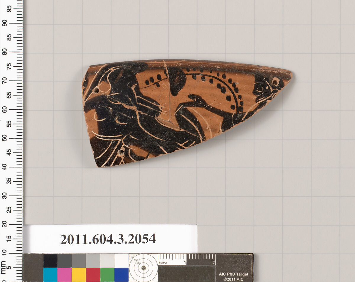 Terracotta rim fragment of a kylix (drinking cup), Terracotta, Greek, Attic 