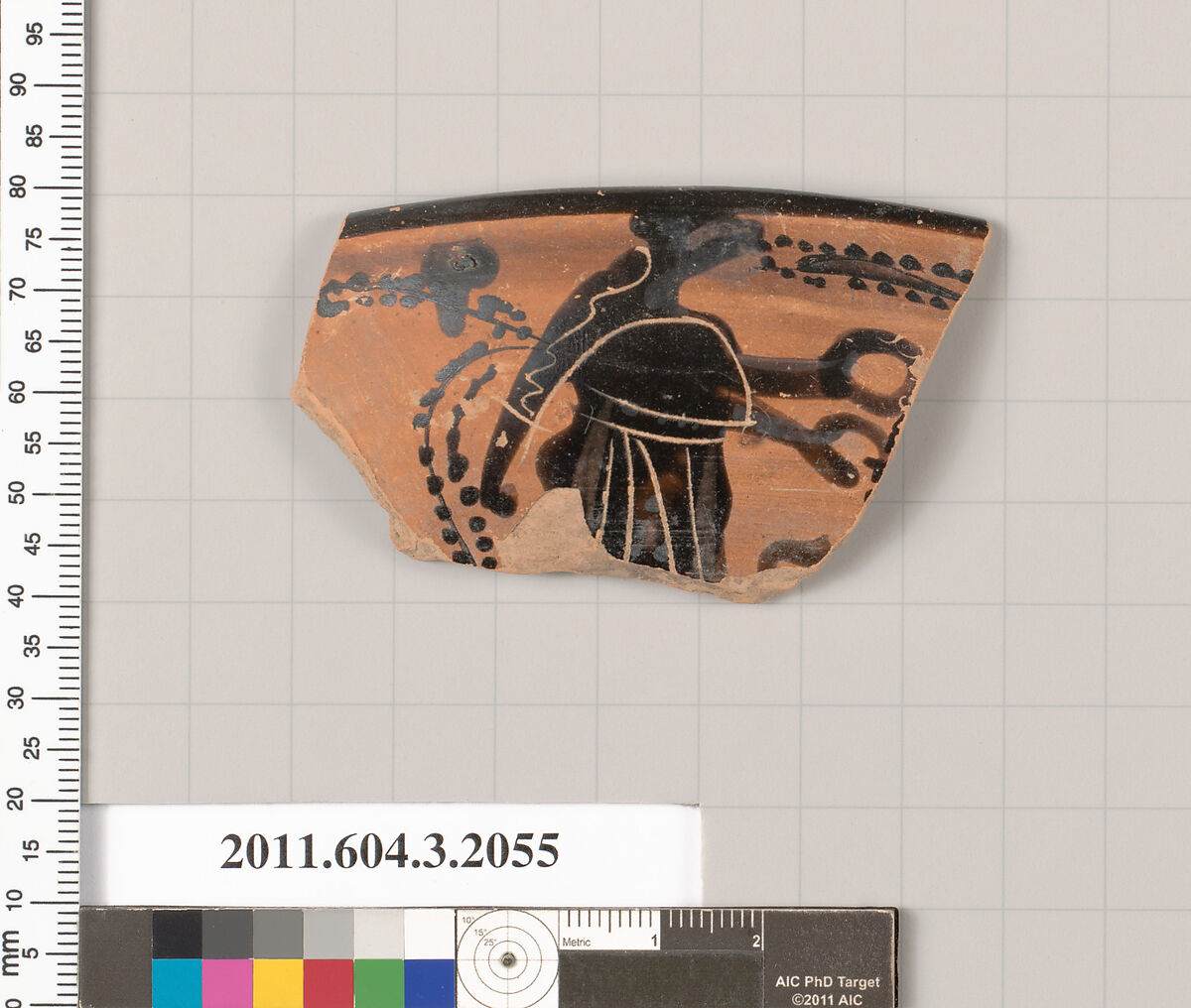 Terracotta rim fragment of a kylix (drinking cup), Terracotta, Greek, Attic 