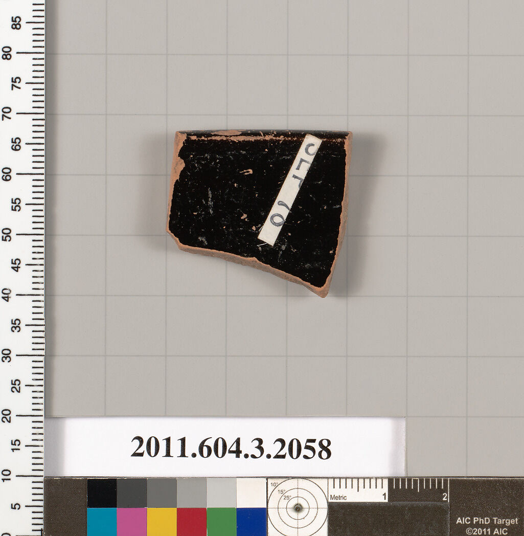Terracotta rim fragment of a kylix (drinking cup), Terracotta, Greek, Attic