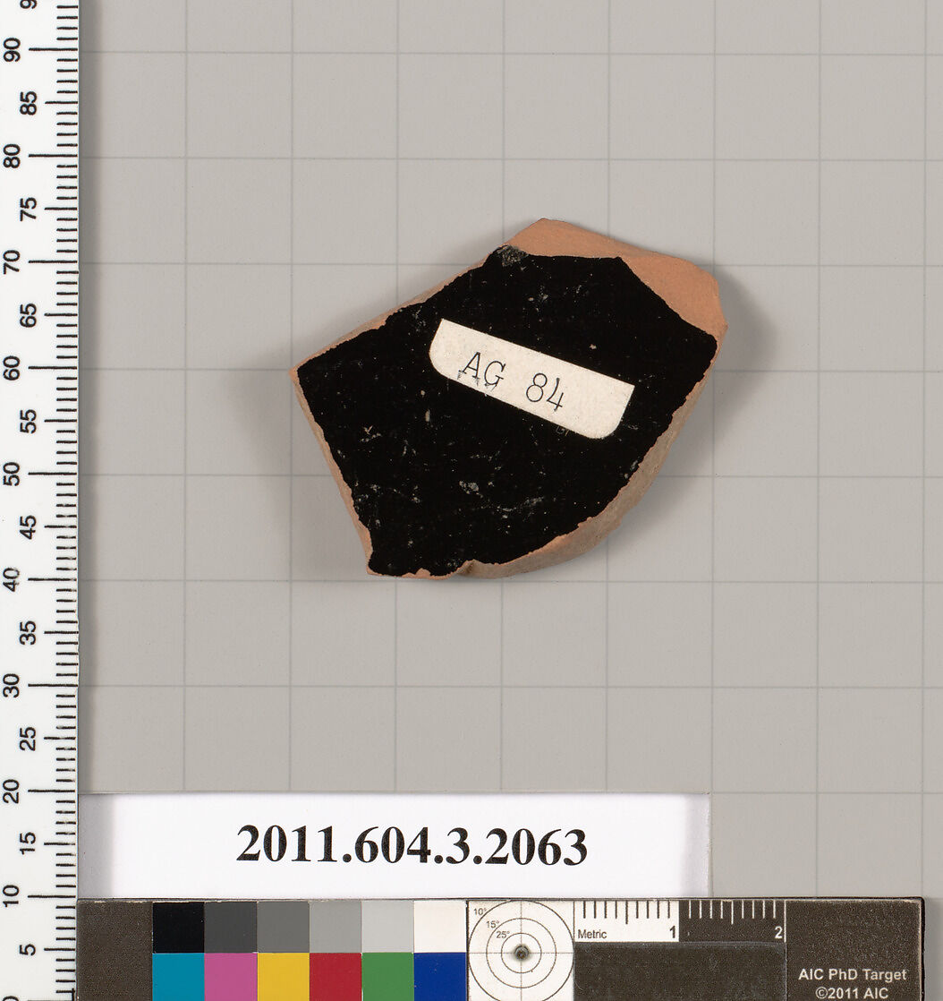 Terracotta fragment of a kylix (drinking cup), Terracotta, Greek, Attic