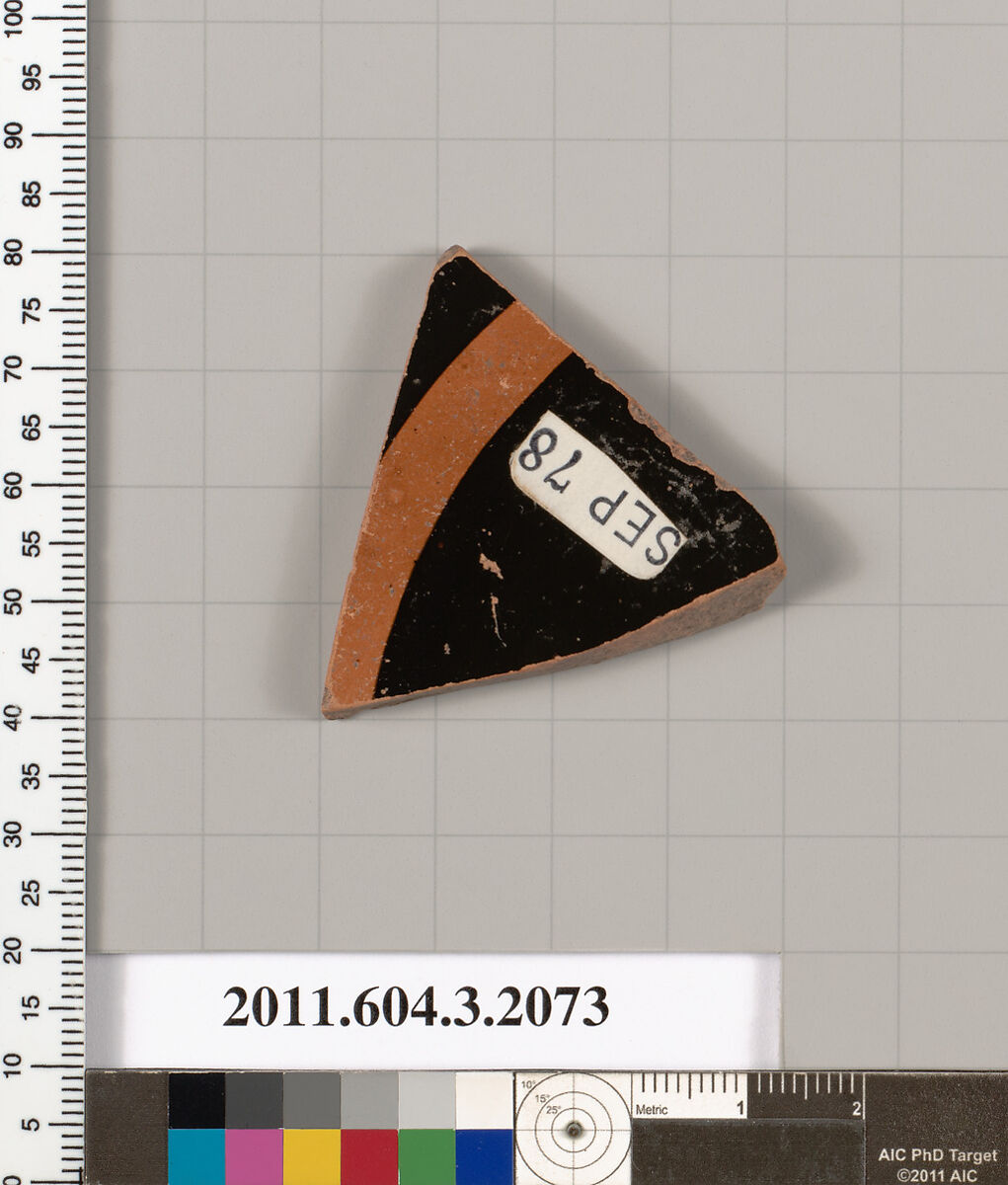 Terracotta fragment of a kylix (drinking cup), Terracotta, Greek, Attic