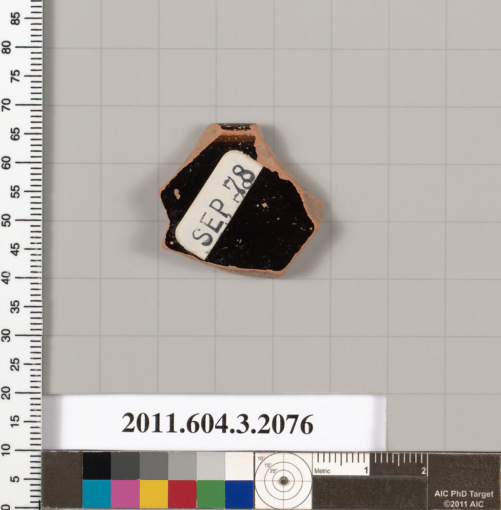 Terracotta rim fragment of a kylix (drinking cup), Terracotta, Greek, Attic