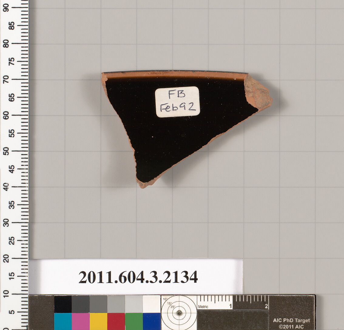 Terracotta rim fragment of a kylix (drinking cup), Terracotta, Greek, Attic