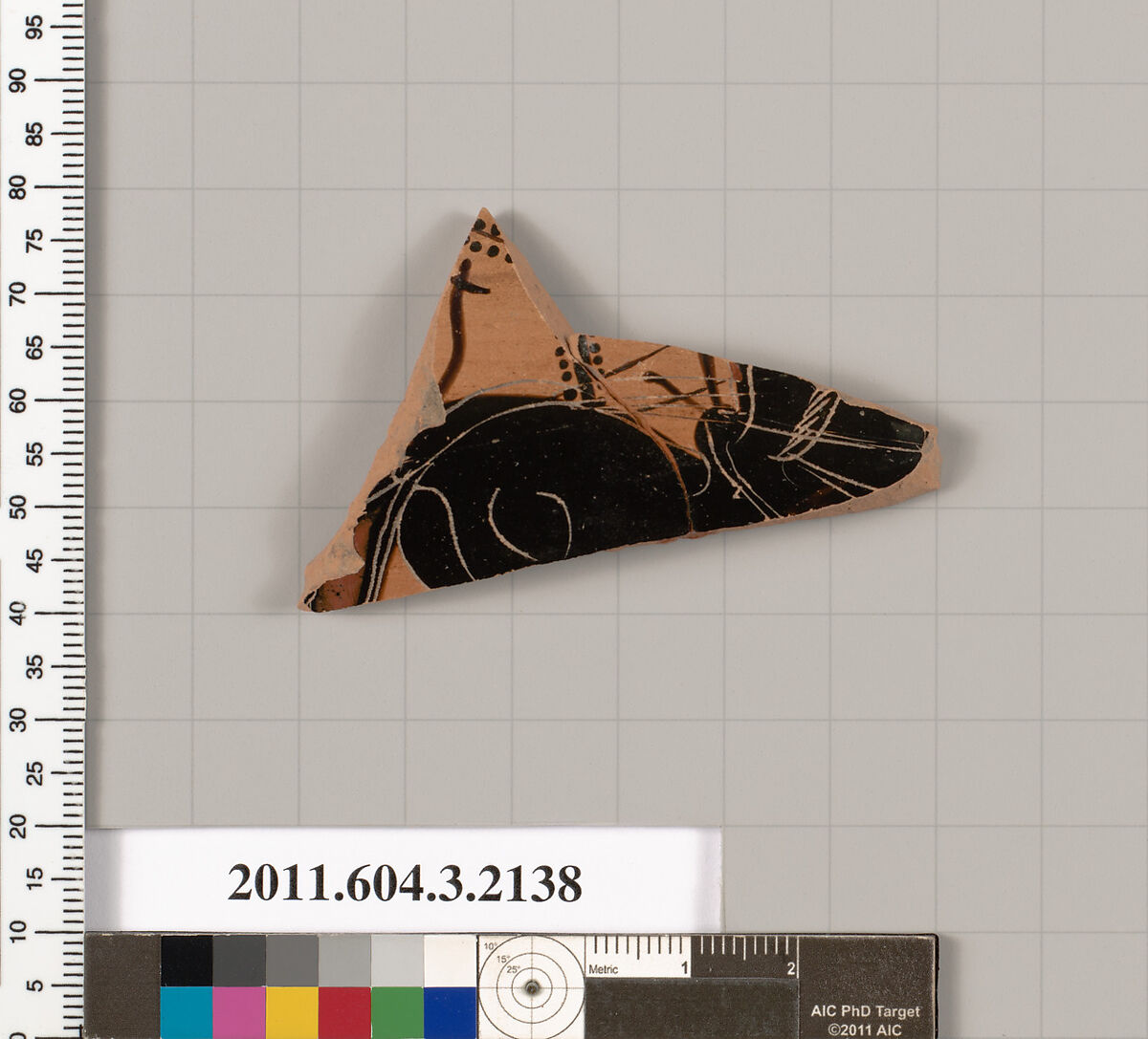 Terracotta fragment of a kylix (drinking cup), Terracotta, Greek, Attic 