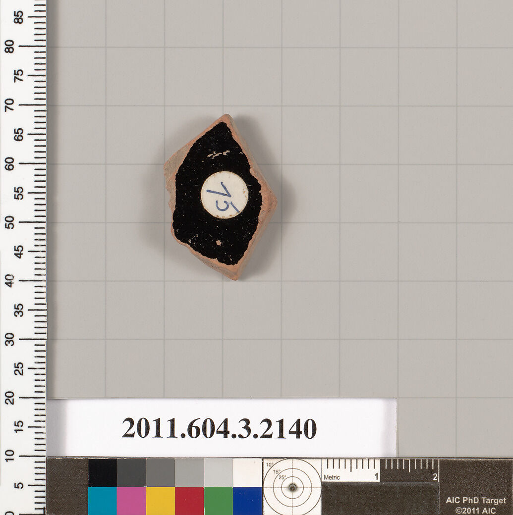 Terracotta fragment of a kylix (drinking cup), Terracotta, Greek, Attic