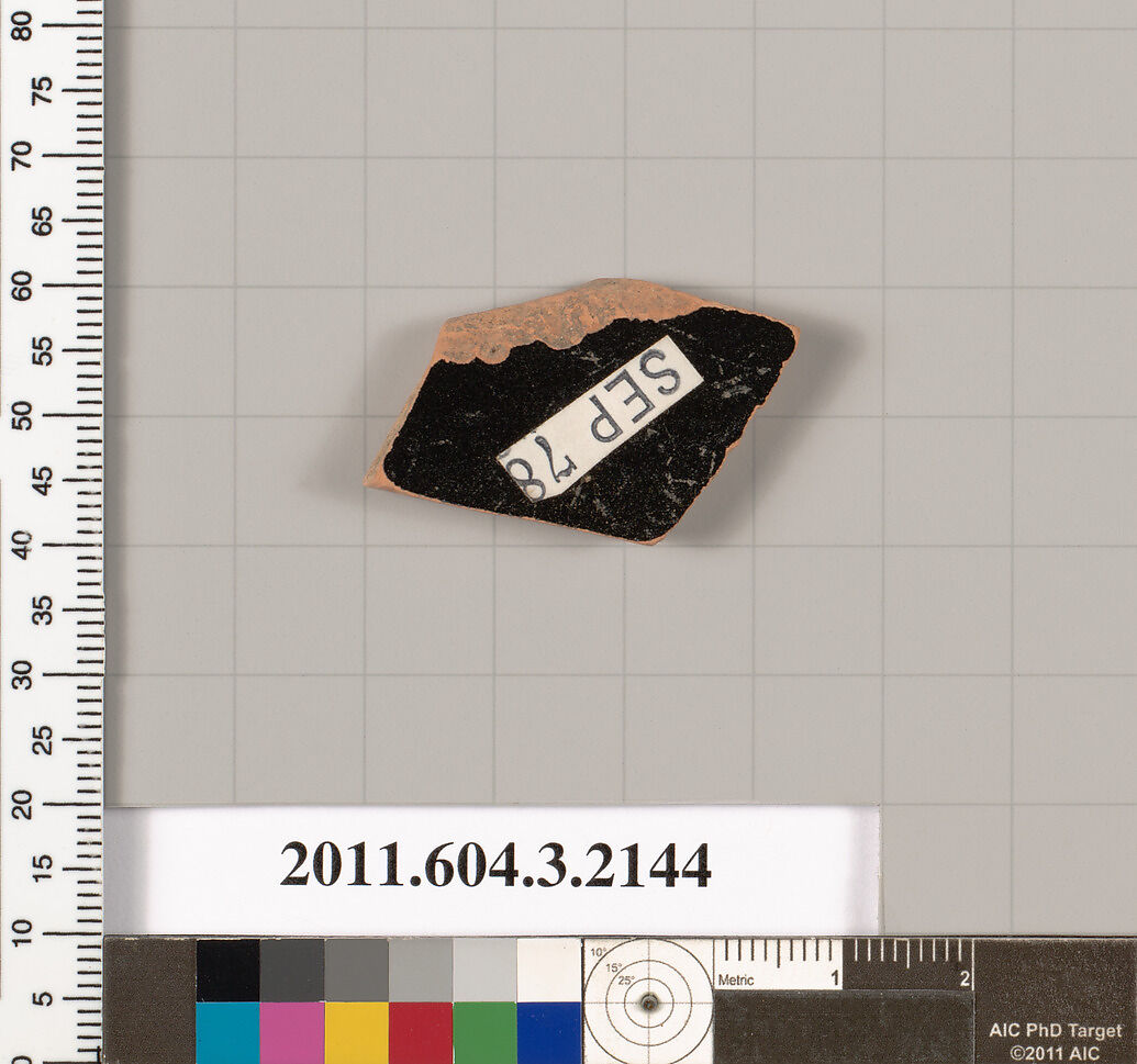 Terracotta fragment of a kylix (drinking cup), Terracotta, Greek, Attic
