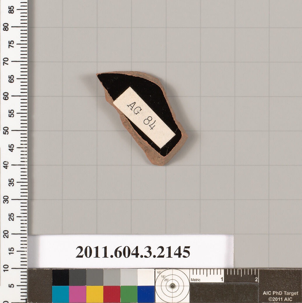 Terracotta fragment of a kylix (drinking cup), Terracotta, Greek, Attic