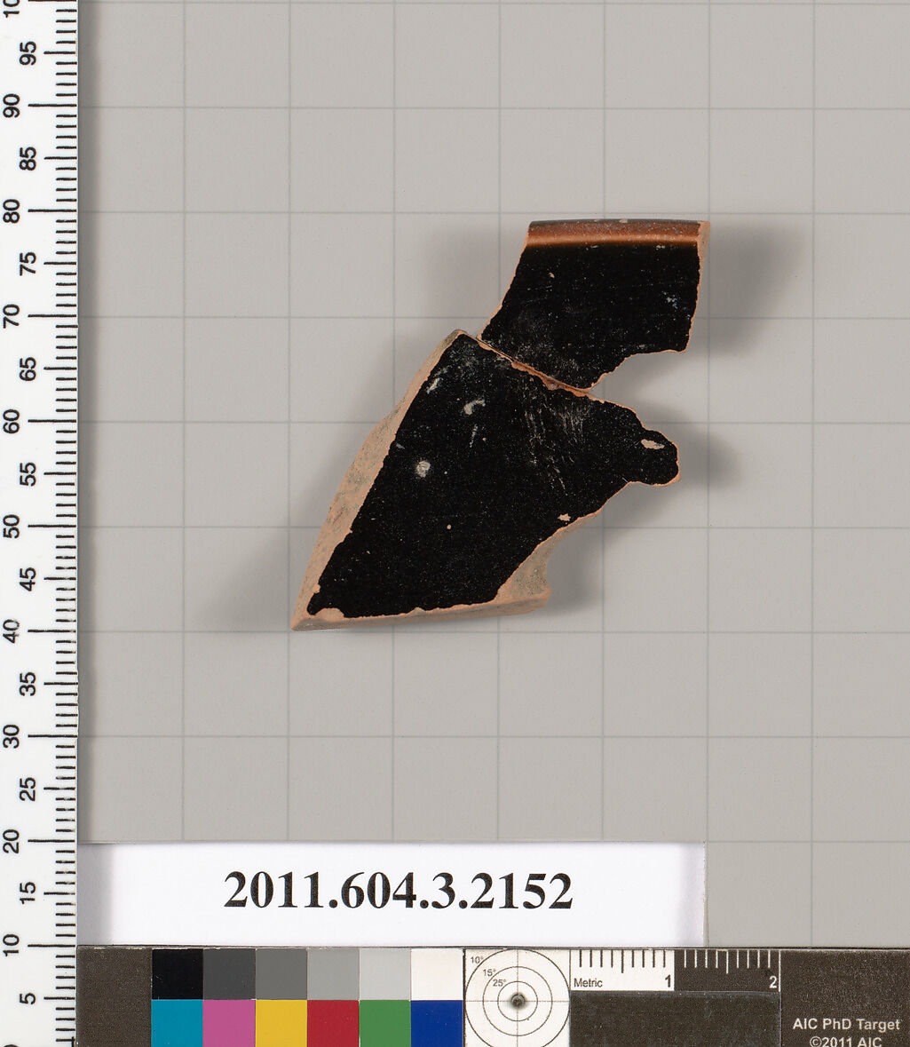 Terracotta rim fragment of a kylix (drinking cup), Terracotta, Greek, Attic