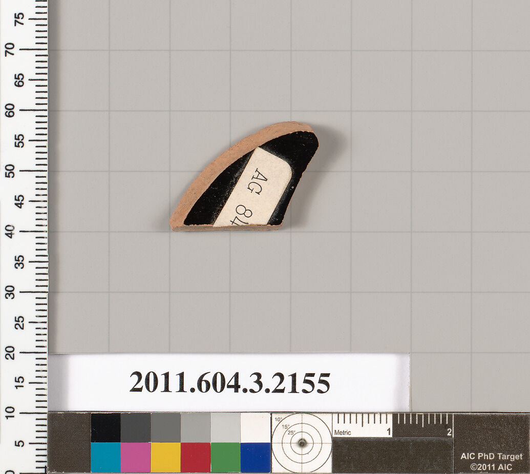 Terracotta fragment of a kylix (drinking cup), Terracotta, Greek, Attic