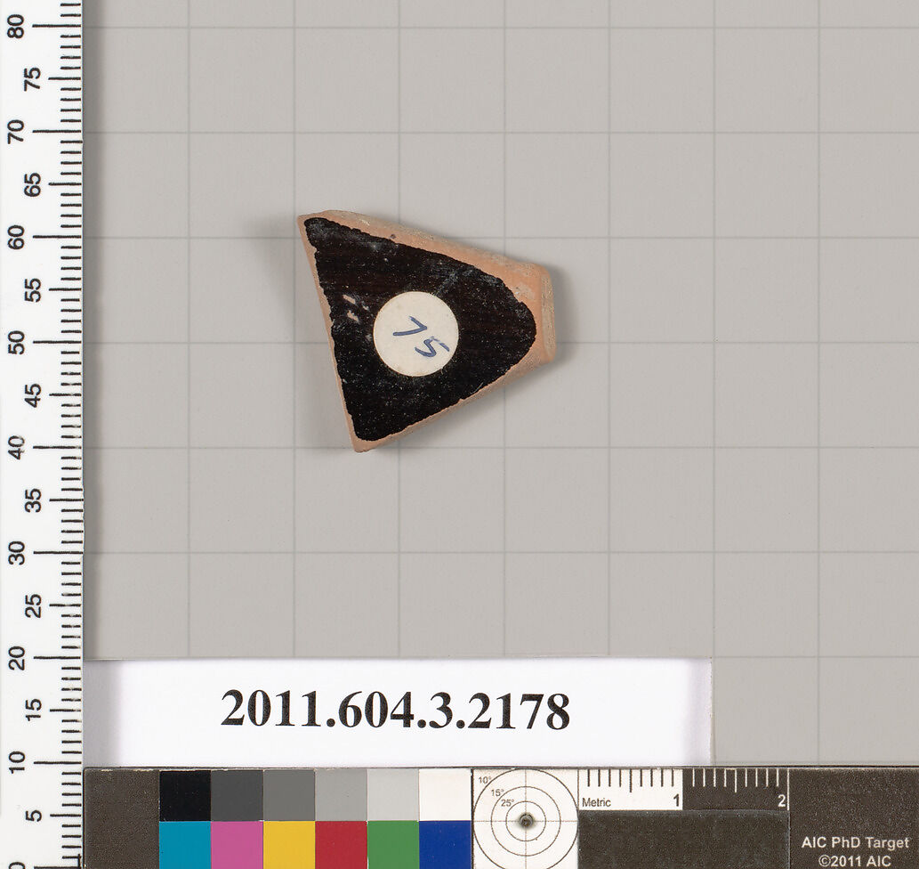 Terracotta fragment of a kylix (drinking cup), Terracotta, Greek, Attic