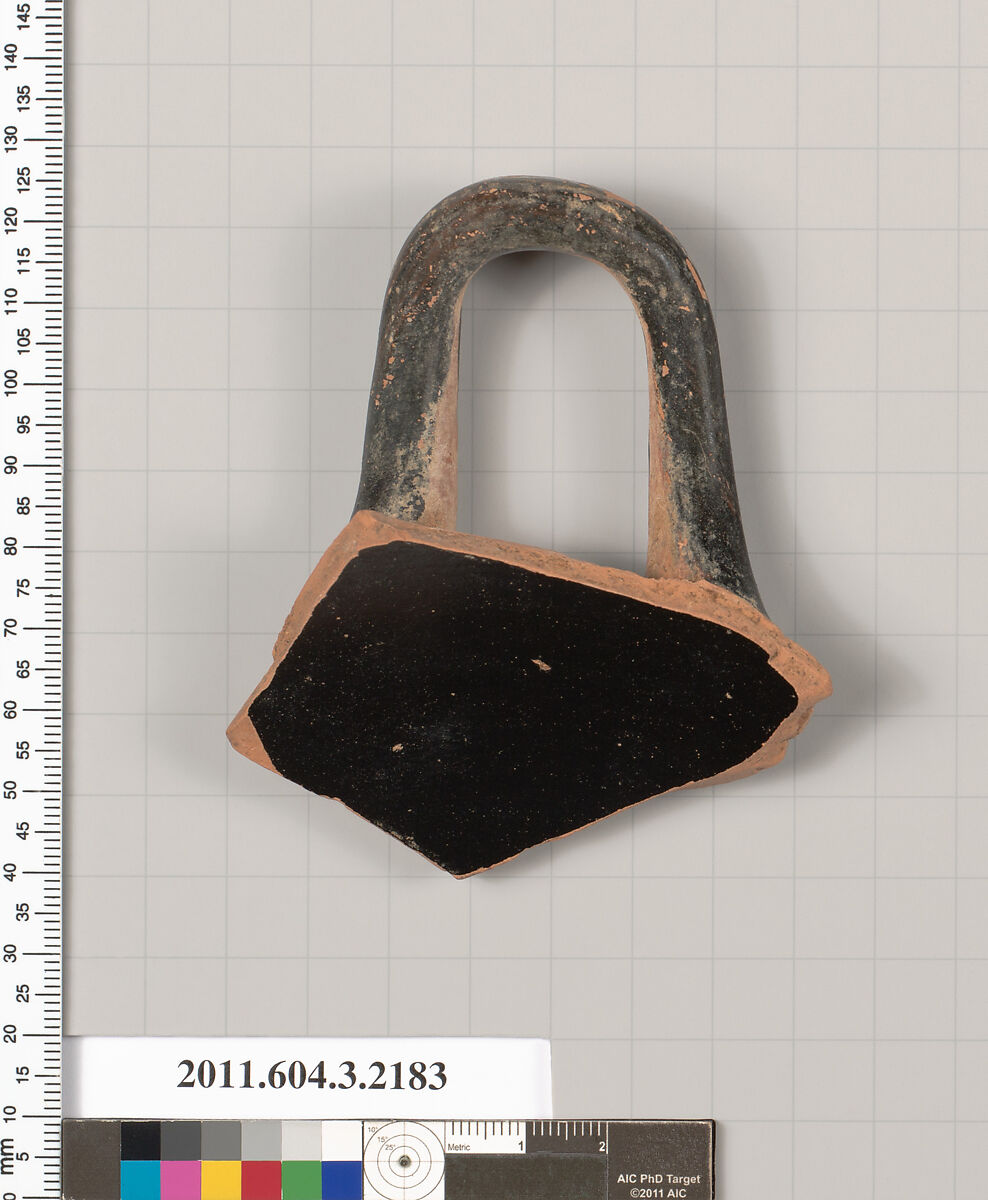 Terracotta fragment of a kylix (drinking cup), Terracotta, Greek, Attic