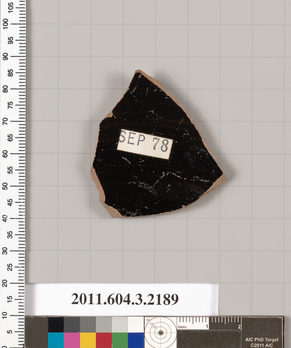 Terracotta fragment of a kylix (drinking cup), Terracotta, Greek, Attic