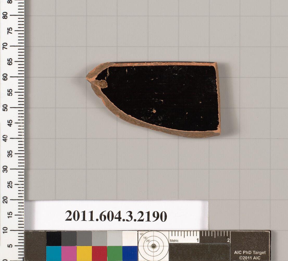 Terracotta rim fragment of a kylix (drinking cup), Terracotta, Greek, Attic